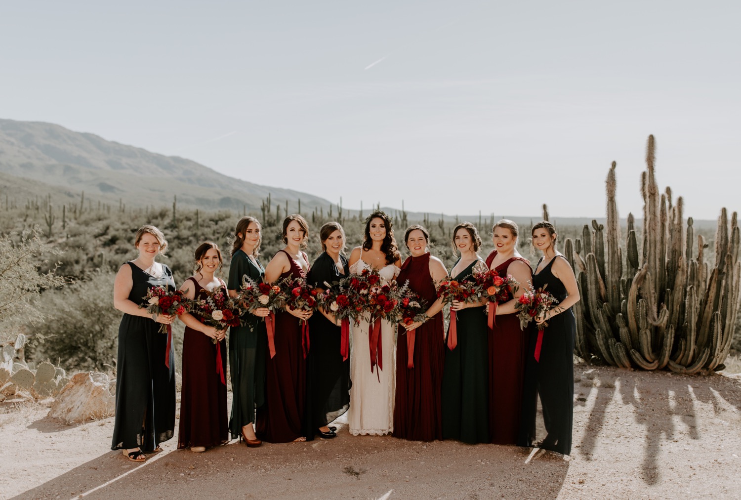Jewel toned bridesmaid dress inspiration for a desert wedding at Tanque Verde Ranch wedding venue