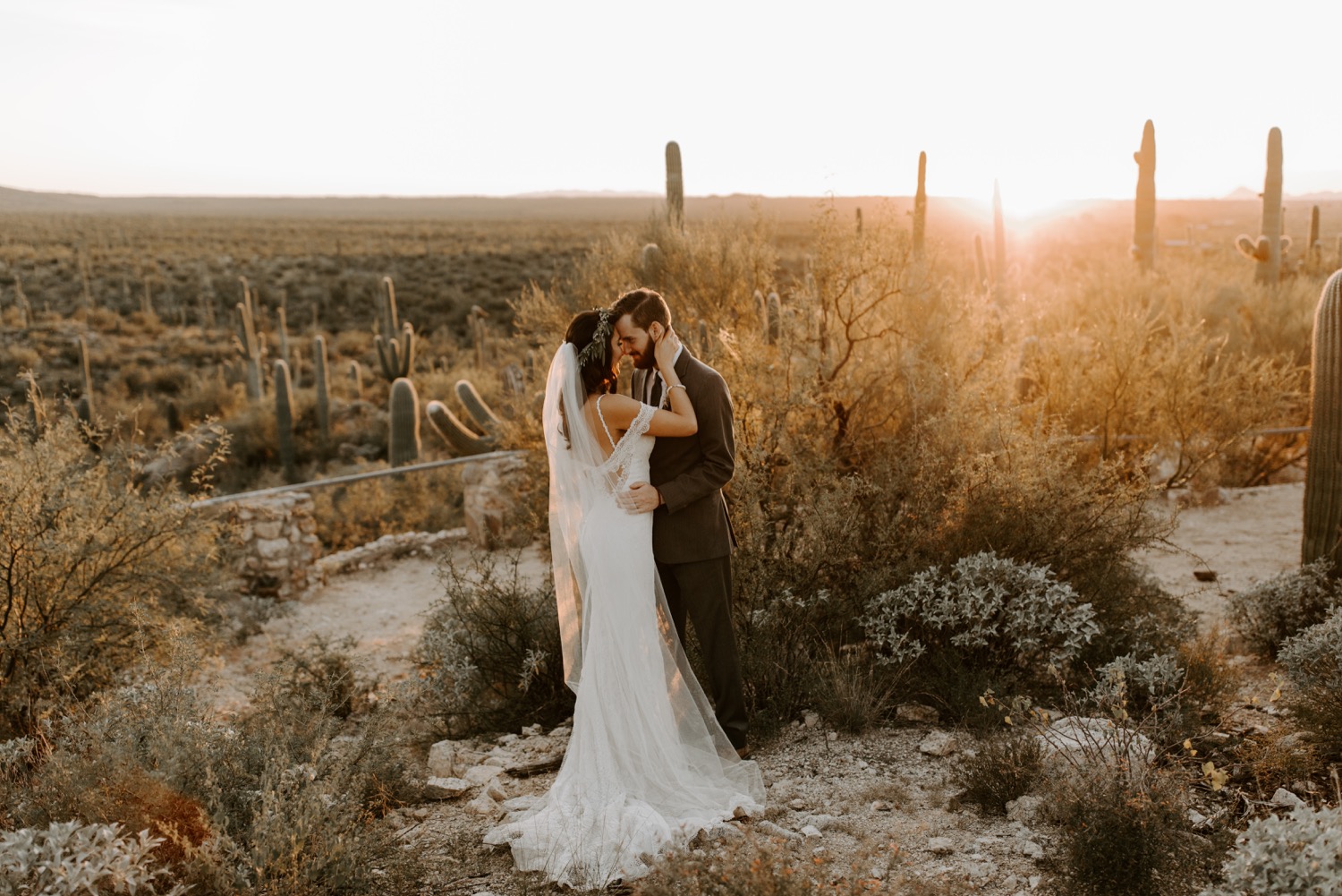 Saguaro national park  sunset bridal photos at Tanque Verde Guest Ranch