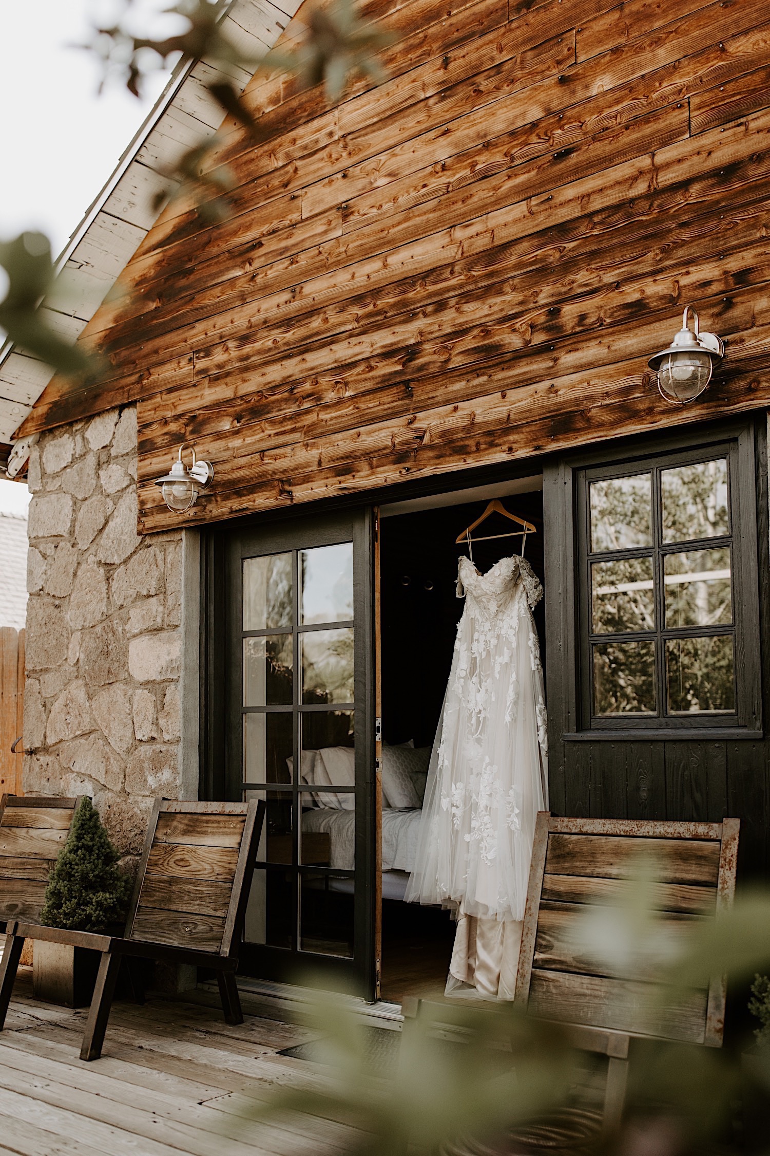Cabin airbnb wedding dress inspiration