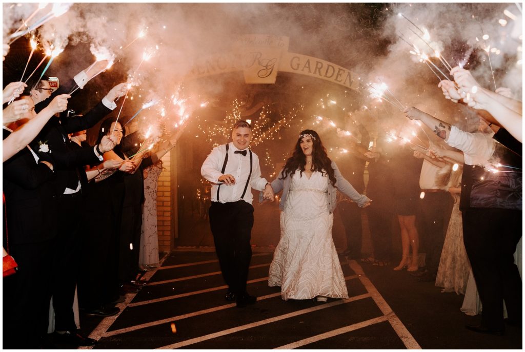 bride and groom sparkler exit at the end of wedding day