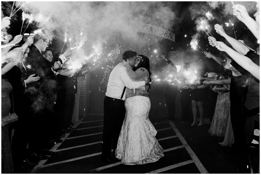 bride and groom sparkler exit at the end of wedding day