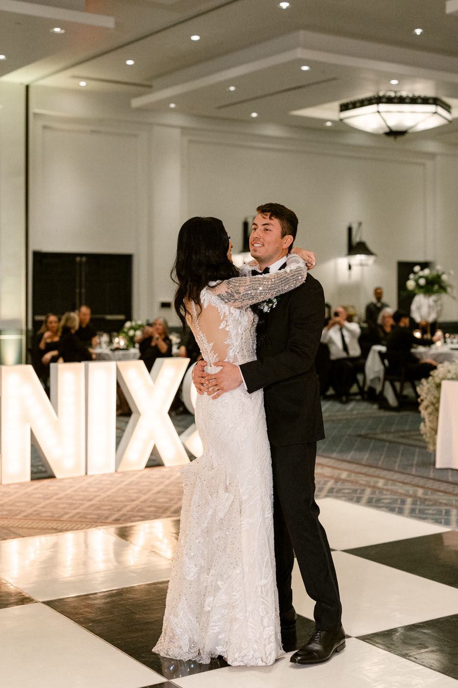 First dance as bride and groom at luxury wedding at the scott resort