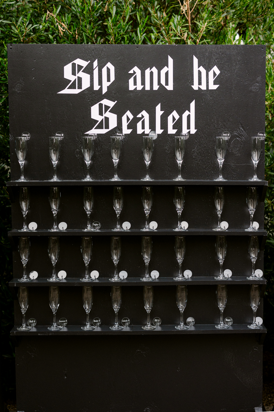 Black drink seating chart at scottsdale wedding